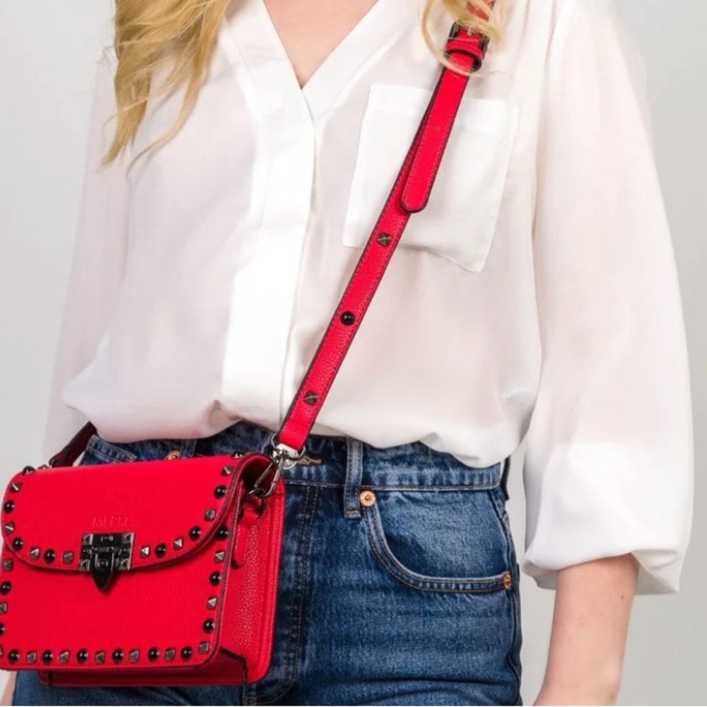 Ruby Red Crossbody Bag With Rainbow Strap - image 4